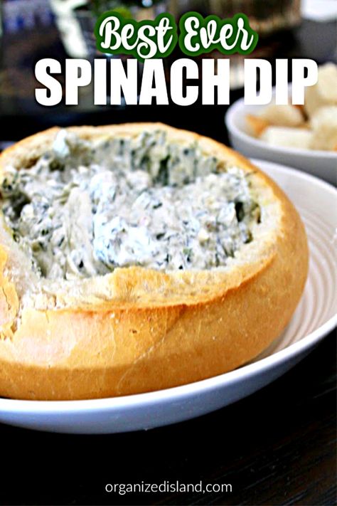 Dips To Go With Sourdough Bread, Spinage Dip Recipes, Spinach Dip In Bread Bowl, Best Spinach Dip Recipe, Spinach Dip Cold, Easy Spinach Dip, Bread Bowl Dip, Best Spinach Dip, Cream Spinach