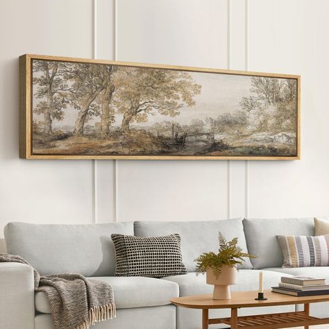 IDEA4WALL Rustic Countryside Classical Forest Sketch Vintage Style Tree Framed On Canvas Print | Wayfair Forest Sketch, Large Wall Art Living Room, Panoramic Wall Art, Grand Art Mural, Large Wall Decor, Wall Art For Sale, Framed Canvas Wall Art, Game Room Furniture, Interior Design Tips