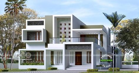 2354 square feet box model contemporary house rendering by Line Builders & Interiors, Thrissur, Kerala. Modern Box Type House Design, Box Type House Design, Box Type House, House Porch Design, Box House Design, House Rendering, 3 Storey House Design, Modern Small House Design, Front Porch Design