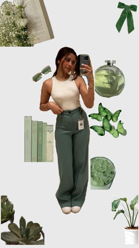 A simple work outfit with my basic white tank top and olive green pants matching it up with my white AF1s 🫒 Basic White Tank Top, Green Pants Outfit, Simple Work Outfits, Simple Work, Olive Green Pants, Green Pants, White Tank, White Tank Top, Pants Outfit