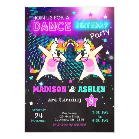 Dabbing Unicorn Birthday Invitation / Joint Party Star Birthday Invitation, Dancing Unicorn, Rock Star Birthday, Dance Party Invitations, Dance Party Birthday, Unicorn Invitation, Unicorn Birthday Invitation, Dabbing Unicorn