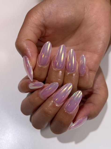 Acyrilics Nails Chrome, Unicorn Chrome Almond Nails, Pink Chrome Nails Black Women, Medium Square Acrylic Nails Chrome, Iridescent Chrome French Tip Nails, Mermaid Shimmer Nails, Silver Chrome Nails With Glitter, Purple Jelly Chrome Nails, Pink Rainbow Chrome Nails