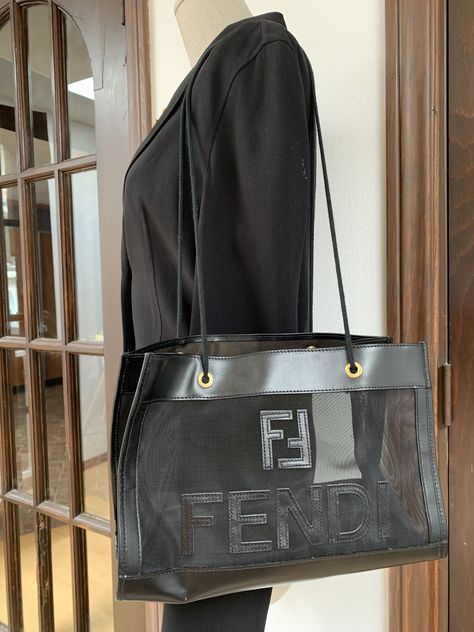 From Sugar Shock Vintage on Etsy! Mesh Tote Bag, Ff Logo, Vintage Fendi, Fendi Logo, Go Bags, Travel Tote Bag, Satchel Purse, Shopper Tote, Travel Tote