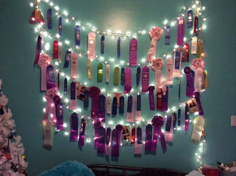 An original idea by my granddaughter for displaying her 4-H ribbons. Ribbon Display Ideas, Horse Ribbons Display Ideas, Award Ribbon Display, Horse Ribbon Display, Equestrian Bedroom, Show Ribbon Display, Bedroom Ideas For Teens, Horse Room Decor, Horse Show Ribbons