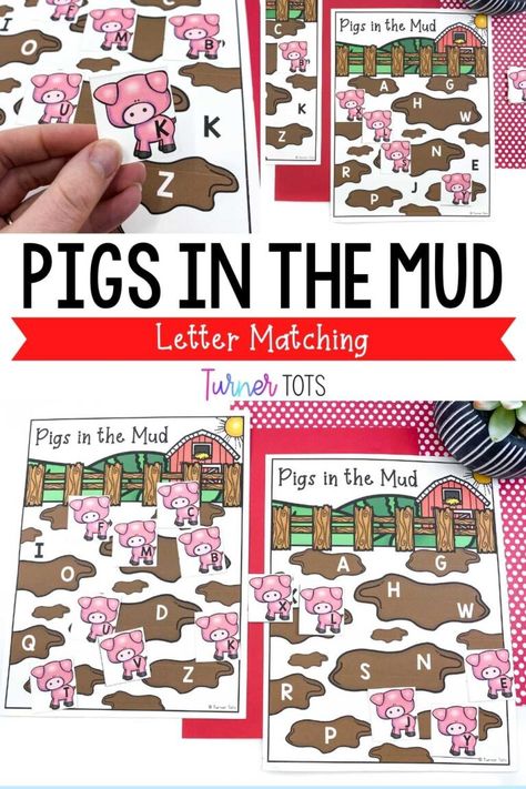 Farm Animal Writing Activities Preschool, Farm Letter Activities Preschool, Farm Literacy Activities, Preschool Letter Matching, Farm Preschool Theme, Preschool Farm Activities, Farm Curriculum, Pigs In The Mud, Preschool Farm Theme