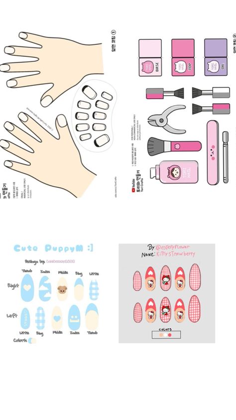 Sanrio Paper, Paper Nails, Sanrio Nails, Box Template Printable, Paper Dolls Diy, Arabic Alphabet For Kids, Paper Doll Template, Nail Oil, Paper Dolls Book