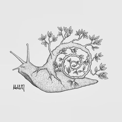 Unique Minimalist Tattoo, Linework Art, Snail Tattoo, Tree Sketch, Simple Tattoo Designs, Illustration Doodle, Plant Tree, Tattoo Art Drawings, Dope Tattoos