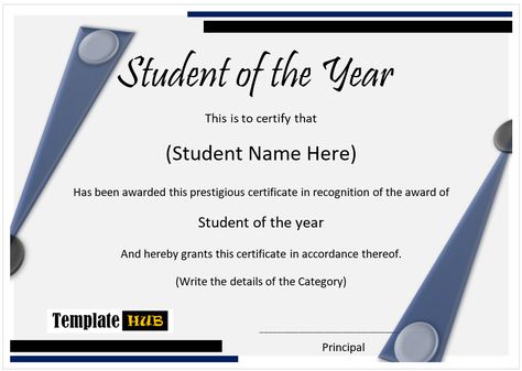 12 Free Student of the Year Certificate Templates - TemplateHub Student Certificates, Student Of The Month, Award Template, Best Student, Student Of The Year, Free Teacher, Certificate Design, Good Student, Certificate Templates