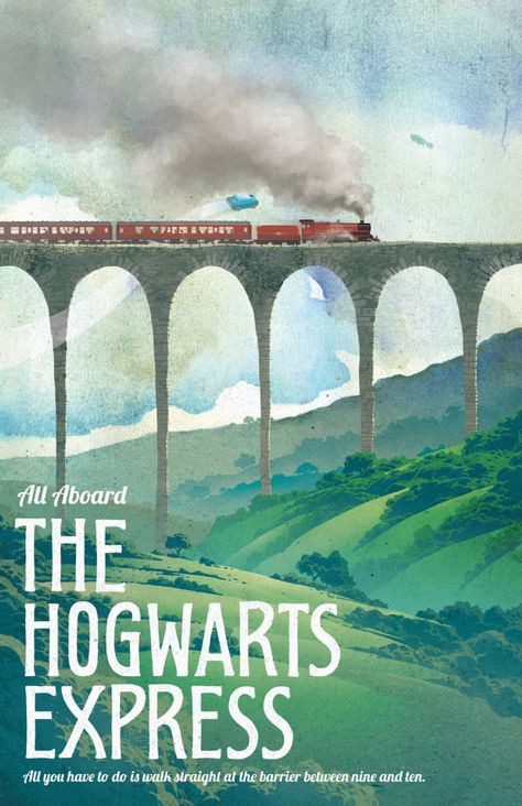 And can't you picture yourself looking out the window on the dreamy Hogwarts Express? Harry Potter Travel Poster, Posters Harry Potter, Poster Harry Potter, Foto Muro Collage, Harry Potter Travel, Art Harry Potter, Harry Potter Poster, Buku Harry Potter, Images Harry Potter