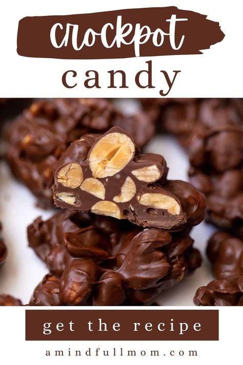 It doesn't get much easier than this recipe for Crockpot Candy! Peanuts are coated in a variety of melted chocolate, creating a homemade candy that is absolutely delicious! Perfect for gift-giving, Christmas treats, or just a special treat. Crockpot Candy Recipes, Nut Clusters, Crockpot Candy, Homemade Candy, Christmas Food Gifts, Candy Recipes Homemade, Christmas Candy Recipes, Roasted Nuts, Delish Recipes