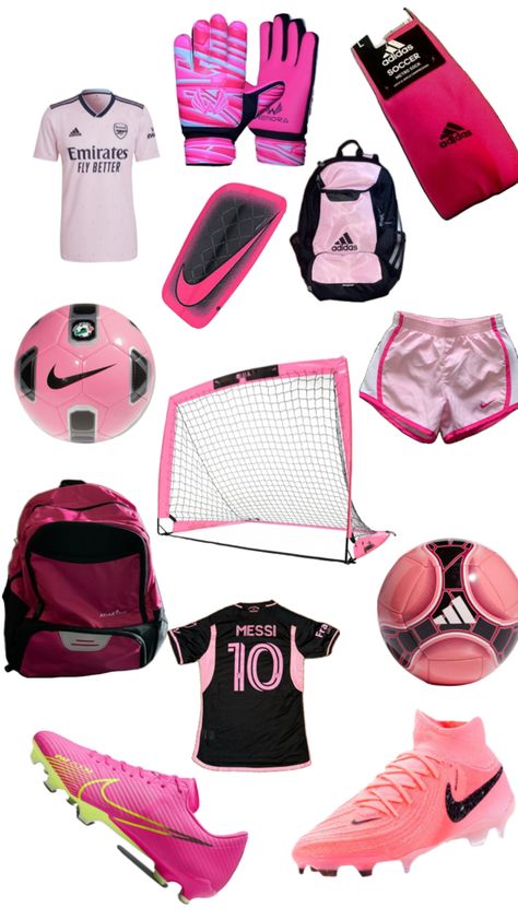 #pink #soccer #football #pinkequipment #jersey #cleats #goal #shinguards Pink Soccer Cleats, Pink Football, Dream Items, Soccer Outfits, Soccer Stuff, Fitness Wear Outfits, Diy Clothes Design, Shin Guards, Messi 10