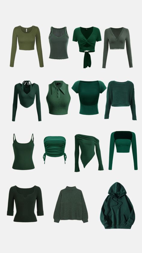 Green And White Outfit Ideas Classy, Dark Green Outfits Aesthetic, Green Accent Outfits, Forest Green Clothes Aesthetic, Dark Green T Shirt Outfit, Forest Green Outfits For Women, Emerald Green Outfit Casual, Olive Green Aesthetic Outfit, Forest Green Top Outfit