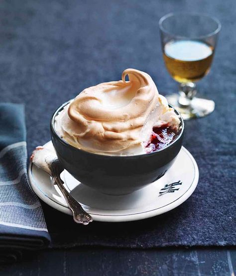 Queen of Puddings recipe :: Gourmet Traveller Queen Of Puddings, Berries Recipes, Cookie Cups, Pudding Recipes, Mini Desserts, Puddings, Fruit Desserts, Flan, Meringue