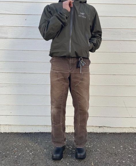 Men’s Workwear Outfit, Arcteryx Mens Outfit, Knee Pants Outfit, Arcteryx Outfit, Carhartt Pants Outfit, Tobias Rhodes, Gorpcore Men, Gorpcore Workwear, All Rhodes Lead Here