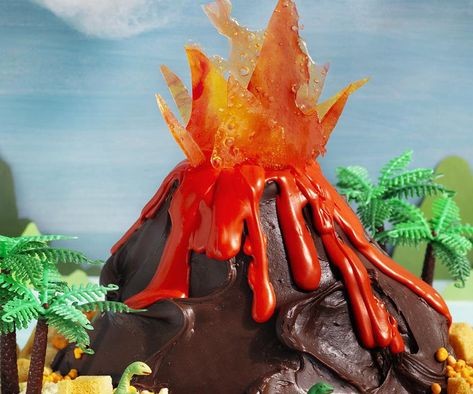 Volcano Cake, Barley Sugar, Dark Chocolate Frosting, Chocolate Crackles, Sticky Date Pudding, Date Pudding, Dino Cake, Orange Frosting, Orange Food Coloring