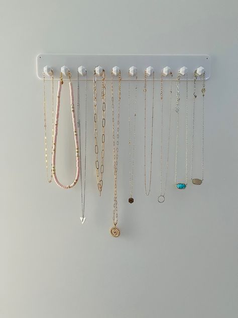 pack of two - only $13.99!! Clay Necklace Holder, Wall Necklace Holder, Necklace Holder Wall, Diy Necklace Holder, Necklace Rack, Necklace Hooks, Necklace Hanger, Wall Mount Jewelry Organizer, Bracelet Organizer