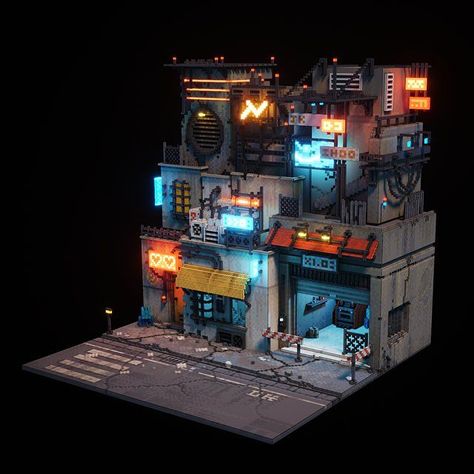 Great Cyberpunk - Anime City concepts for Lego! Cyberpunk House, Cyberpunk Building, Ville Cyberpunk, Art Cyberpunk, Minecraft City, Rpg Map, Building Concept, Isometric Art, Organizing Hacks