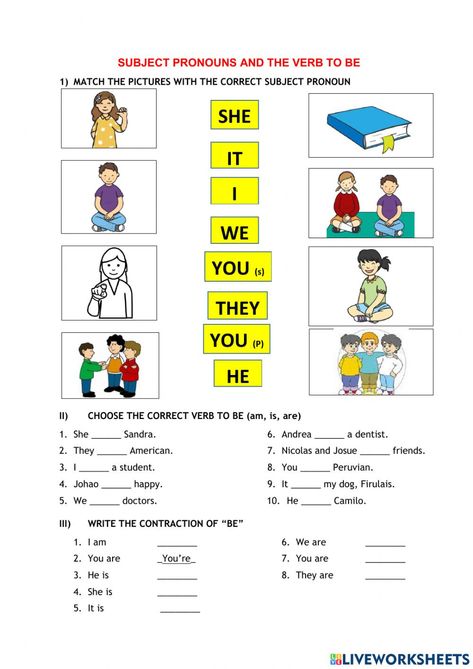 To Be Worksheet, Live Worksheet, Verbo To Be, Verb To Be, Present Tense Verbs, Mathematics Worksheets, Personal Pronouns, Basic English, English Games