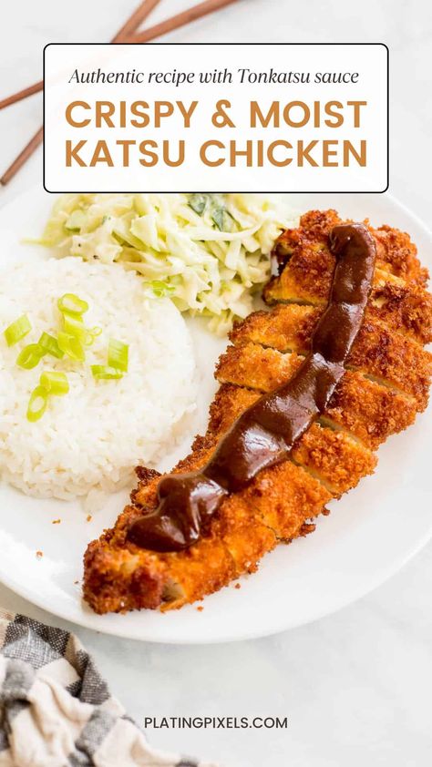 You’ll love this chicken katsu recipe, a Japanese version of fried chicken served with Tonkatsu sauce. It’s extra crispy on the outside and even more juicy and flavorful on the inside. via @platingpixels Chicken Katsu Recipe Japanese Style, Chicken Tonkatsu Recipe, Japanese Recipe Ideas, Air Fryer Chicken Katsu, Chicken Katsu Sauce, Crispy Chicken Katsu, Chicken Katsu Recipe, November Meals, Katsu Sauce