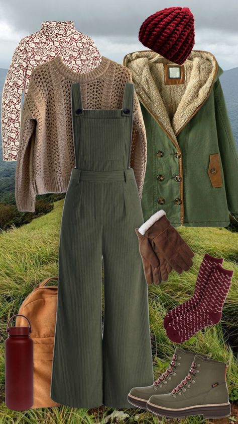 #winteroutfits #walkingaesthetic Winter Gardening Outfit, Granola Aesthetic Outfit Winter, Ireland Outfit Aesthetic, Cabin Core Fashion, Nature Core Aesthetic Outfits, Homesteading Aesthetic Outfit, Garden Clothes Aesthetic, Scottish Aesthetic Outfit, Cottagecore Autumn Outfit