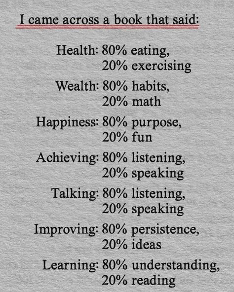 Prioritze the 80%. ✨ #book #health #habits #success #health #wealth #happiness #life Health Wealth And Happiness Quote, Health Habits, Health Wealth, Happy Quotes, Wise Words, Reading, Health, Quotes, Books