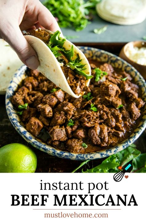 Mexican style beef has never been easier than this Instant Pot Beef Mexicana ....simple and fast right from the pressure cooker! #mustlovehomecooking Carne Picada Instant Pot, Instant Pot Machaca Beef, Instant Pot Beef Tacos, Carne Picada Recipes Instant Pot, Instant Pot Carne Guisada, Ground Beef Instant Pot Recipes, Latina Kitchen, Carne Picada Recipes, Mexican Food Recipes Beef