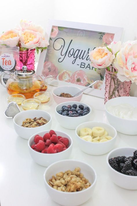 Home Spa Day Tea Party- Yogurt Party- B. Lovely Events Self Care Event, Spa Party Foods, Spa Bridal Shower, Adult Slumber Party, Spa Day Party, Home Spa Day, Kids Spa Party, Breakfast Bar Lighting, Girl Spa Party