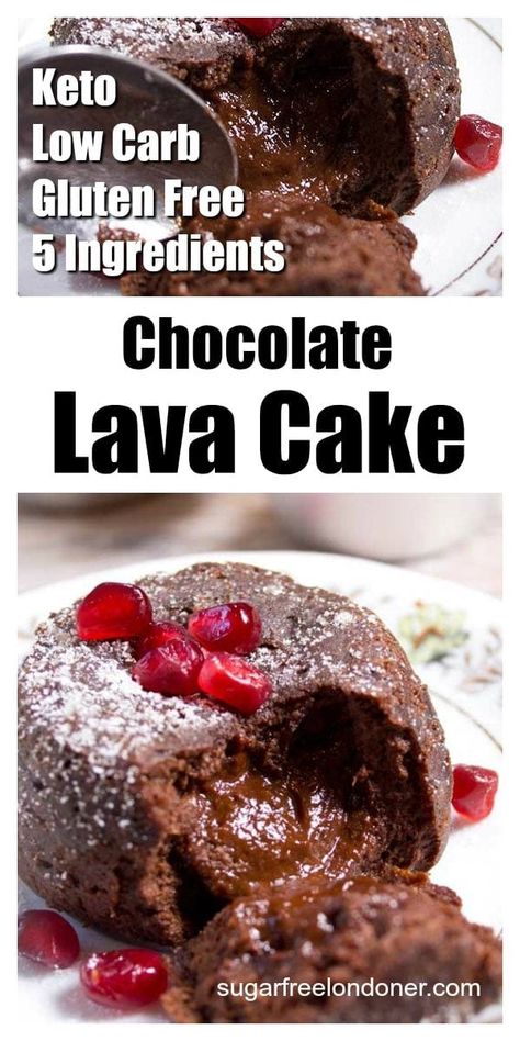 A deliciously decadent low carb chocolate lava cake with a gooey centre. Only 5 ingredients! This easy molten chocolate cake is Keto, sugar free and diabetic-friendly. #chocolatecake #ketocake #sugarfreecake Keto Lava Cake, Sugarfree Cake, Sugar Free Cake, Postre Keto, Keto Mug Cake, Keto Friendly Desserts, Sugar Free Low Carb, Best Low Carb Recipes, Chocolate Lava