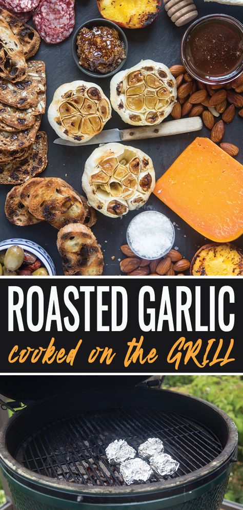 How to roast garlic on a grill. Roasted Garlic is incredibly delicious as an appetizer, served over toasted bread, or incorporated into a savory dish. #roastedgarlic #howtoroastgarlic #vindulge Savory Quick Bread, Grill Tips, How To Roast Garlic, Fruit Kabob, Roast Garlic, Grilled Roast, How To Roast, Toasted Bread, Grilled Pizza