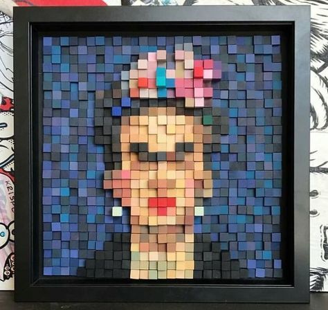 I Turned These Modern Masterpieces Into Pixelated Street Art | Bored Panda Friday Kahlo, Modern Abstract Painting Diy, Famous Artworks, Modern Abstract Art Geometric, Wood Wall Art Diy, Nintendo Entertainment System, Wooden Cubes, Famous Artwork, Dyi Projects