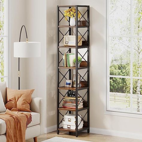 Amazon.com: Tribesigns 6-Tier Corner Shelf, 75 Inch Tall Narrow Bookshelf Storage Rack, Etagere Shelves Display Stand for Small Spaces, Rustic Open Bookcase Corner Square Shelf Tower for Living Room : Home & Kitchen Tall Narrow Bookshelf, Bookshelf For Small Spaces, Narrow Bookshelf, Corner Shelving Unit, Corner Storage Shelves, Corner Bookshelf, Square Shelf, Narrow Shelves, Square Storage