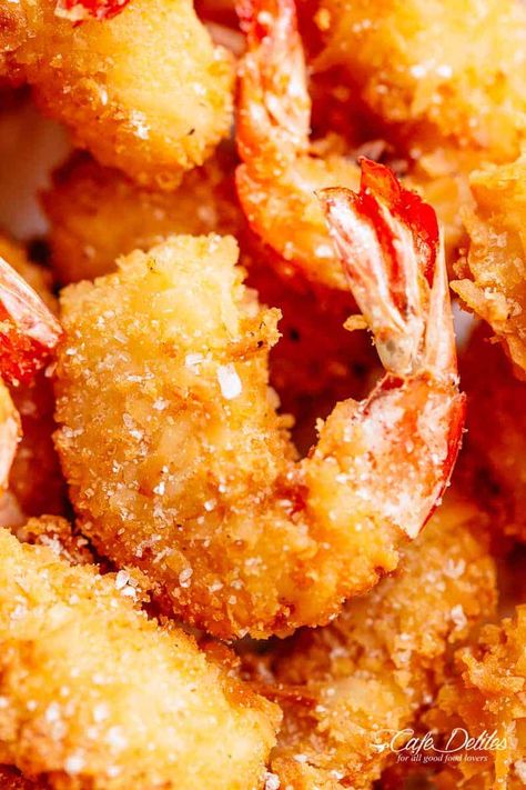 Crispy Oven Fried Beer Batter Crumbed Shrimp - Cafe Delites Shrimp Dips, Battered Shrimp Recipes, Fried Shrimp Batter, Shrimp Batter, Battered Shrimp, Beer Battered Shrimp, Homestyle Cooking, Shrimp In The Oven, Fried Shrimp Recipes