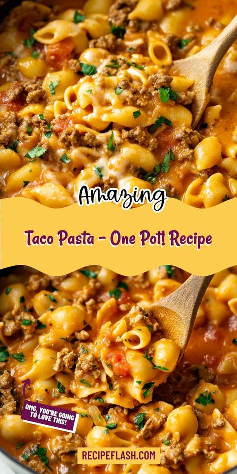 Want a fun twist on traditional tacos? This Taco Pasta – One Pot! recipe brings together the best of both worlds in one delicious dish! It’s a simple, satisfying meal that your family will request again and again. Be sure to save it in your Ground Beef Recipes for future meals! Meals With Taco Meat Ground Beef, Best Ground Beef Recipes For Dinner Main Dishes, Taco Pasta Soup Ground Beef, Simple One Pot Recipes, Ground Beef Tex Mex Recipes, Ground Beef Taco Pasta Recipes, Ground Beef Dinner Recipes Easy, Ground Beef With Pasta Recipes, Ground Beef And Ground Pork Recipes