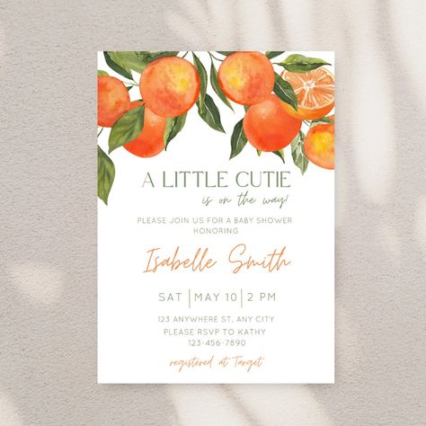 Cutie Oranges, Cutie Is On The Way, Orange Baby Shower, Gender Neutral Baby Shower Invitations, Summer Baby Shower, Orange Baby, Teddy Bear Baby Shower, Baby Bear Baby Shower, Gender Neutral Baby Shower