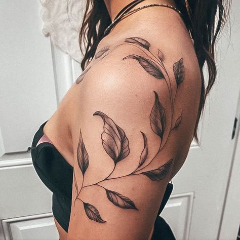 Shoulder Tattoo Vine, Vine Shoulder Tattoo, Wrap Around Wrist Tattoos, Ivy Tattoo, Shoulder Cap Tattoo, Mastectomy Tattoo, Vine Tattoo, Shell Tattoos, Fern Tattoo