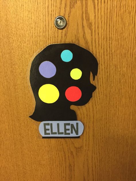 Inside out door decorations Ra Door Decs Inside Out, Dorm Name Tags, Residence Life Bulletin Boards, Ra Door Tags, Dorm Themes, Dorm Door Decorations, Ra Door Decs, Ra Themes, Dorm Door