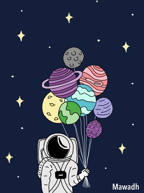 Planets Canvas Painting, Space Painting Ideas, Space Painting Acrylic, Planet Balloons, Astronaut Drawing, Whimsical Art Paintings, Space Drawings, Balloon Painting, Space Artwork