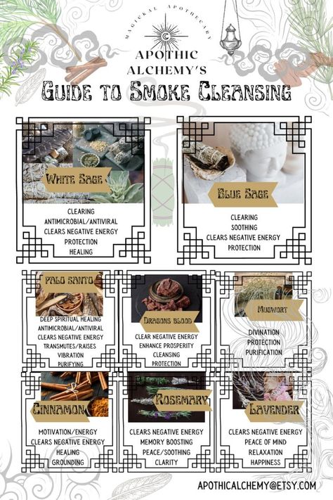 A quick guide to smoke Cleansing. Alteranatives to Sage and Palo Santo. Cleansing Sage, Sage Cleansing, Herb Guide, Sage And Palo Santo, Burning Sage, Energy Cleansing, Lavender Rosemary, Burn It Down, Eclectic Witch