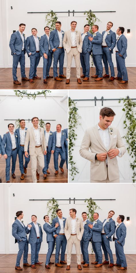 Blue Groomsmen Attire, Groomsmen Colours, Blue Groomsmen Suits, John Myers, Wedding Groomsmen Attire, Groom And Groomsmen Suits, Groomsmen Grey, Grey Suits, Wedding Parties Colors