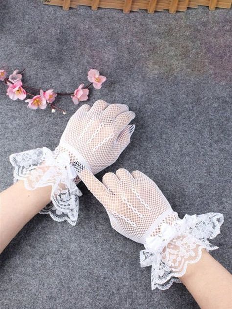 # trendy  beautiful net white gloves for girls Net Gloves, Wedding Etiquette, Outdoor Bag, Elastic Laces, White Gloves, Lace Edging, Womens Gloves, Latest Outfits, Baby Games