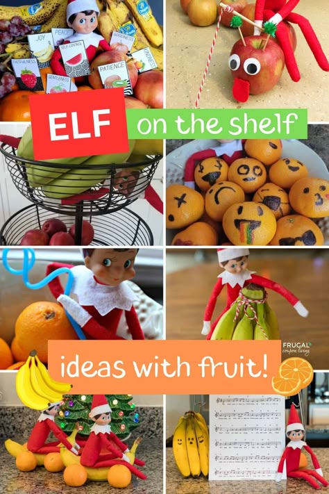 Elf On The Shelf Ideas With Apples, Easy Elf On The Shelf Ideas Bananas, Elf On The Shelf Ideas Oranges, Elf On Shelf Fridge Ideas, Elf With Oranges, Elf On The Shelf Oranges, Elf Banana Ideas, Elf On The Shelf Ideas Bananas, Elf On The Shelf Bananas