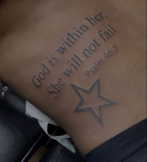 God Is Woman Tattoo, God Is A Woman Tattoo Ideas, Bible Verse Thigh Tattoos For Women, God Is Within Her She Will Not Fail Spine Tat, God Speed Tattoo, God Is Within Her Tattoo, God Is Within Her She Will Not Fail Tat, God Is Within Her She Will Not Fail Tattoo, She Will Not Fail God Is Within Her Tatto