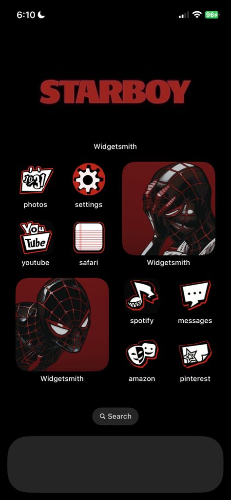 spider-man homescreen y2k spider-verse ios Spider Man Ios 16 Layout, Spider Man Home Screen Ideas, Spider Man Themed App Icons, Spider Man Iphone Theme, Spiderverse Homescreen Layout, Spider Verse Phone Theme, Spider Punk Homescreen, Spider Man Wallpaper Iphone Y2k, Spiderman Y2k Wallpaper