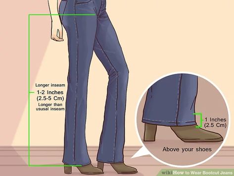 How to Wear Bootcut Jeans (with Pictures) - wikiHow Bootcut Jeans Outfit With Boots, Bootcut Jeans Outfit Spring, Shoes To Wear With Bootcut Jeans, How To Style Bootcut Jeans, How To Wear Bootcut Jeans, Bootcut Jeans Outfit, Ankle Boots With Jeans, Jeans Outfit Spring, Jeans Outfit Fall