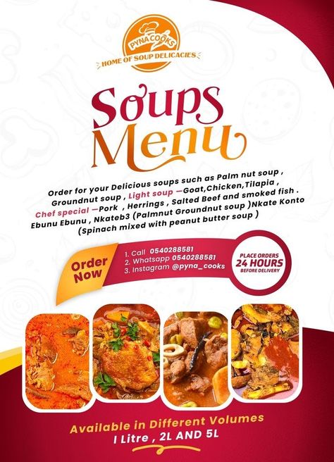 Flyers Food Design, Notice Design Layout, Food Menu Flyer Design, Flyer Graphic Design Inspiration, Food Flyer Design Creative, Restaurant Poster Design, Restaurant Flyer Design, Flier Designs, Peanut Butter Soup