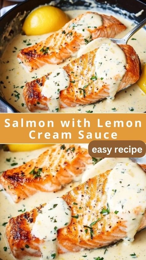 Salmon with Lemon Cream Sauce - WEEKNIGHT RECIPES Salmon With Lemon Cream Sauce, Lemon Sauce For Salmon, Salmon Sauce Recipes, Lemon Salmon Recipes, Salmon With Cream Sauce, Salmon Casserole, Dill Cream Sauce, Creamy Lemon Sauce, Salmon Fillet Recipes