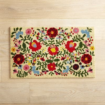 Folk Floral Design Doormat Doormat Ideas, Folk Floral, Painted Rug, Farmhouse Ideas, Indoor Patio Furniture, Too Busy, Decor Guide, Door Mats, Pier 1