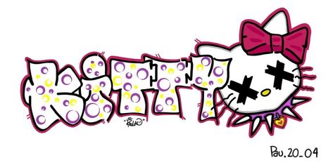 Hello Kitty Graffiti Art, Yk2 Drawings, Graffiti Hello Kitty, Graffiti Room, Hipster Drawings, Halloween Wallpaper Cute, Graffiti Words, Graffiti Writing, Graffiti Doodles