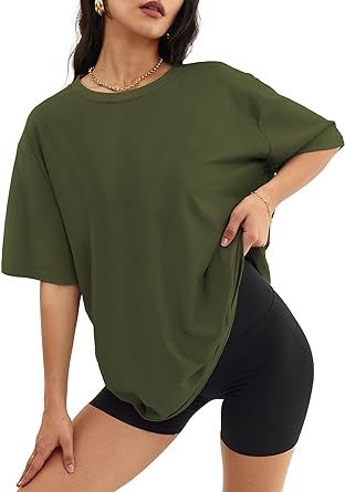 ATHMILE Womens Oversized T Shirts Loose Fit Crewneck Short Sleeve Tops Summer Casual Blouse Y2K 2024 Basic Tee Blouse Y2k, Tunic Tops Summer, Short Sleeve Tops Casual, Spring Tees, Oversize Casual, Oversized T Shirts, Oversized Crewneck, Short Sleeve Tops, Loose Fitting Tops