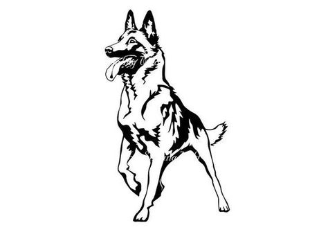 Dog Silhouette Painting, Dog Silhouette Printable, Dog Silhouette Tattoo, German Shepherd Tattoo, Berger Malinois, Graphic Portrait, Dog Stencil, German Shepherd Art, Dog Chain